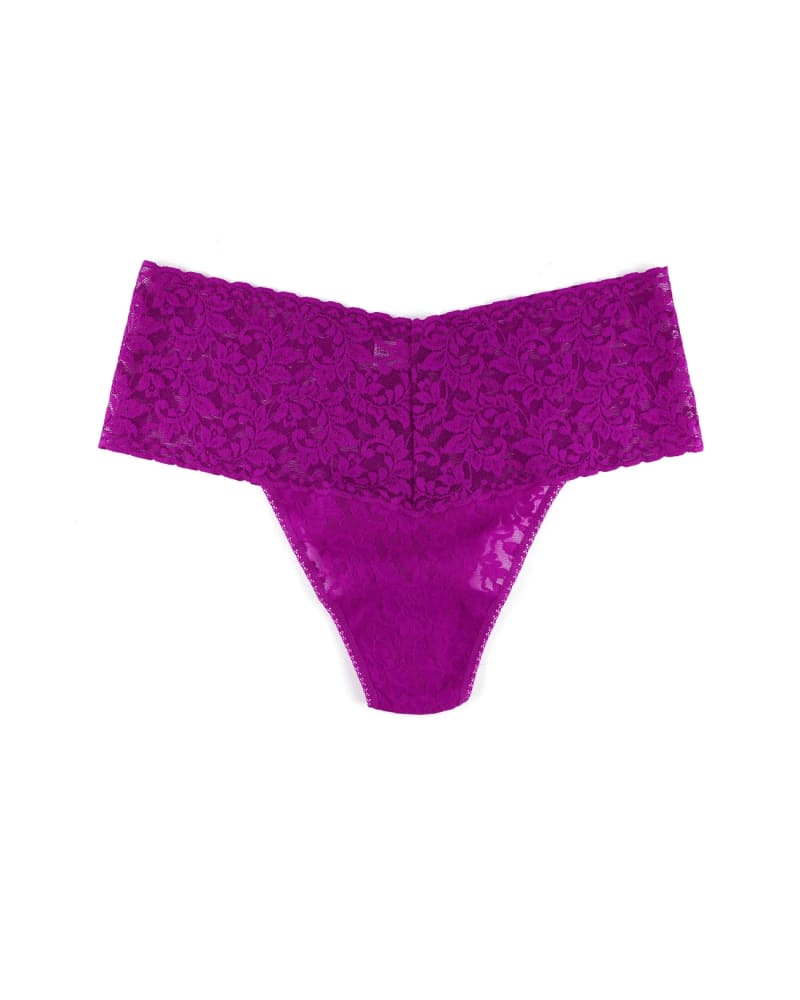 Front of a size one-size-fits-all RETRO LACE PLUS THONG in CNTP-COUNTESS PINK by Hanky Panky. | dia_product_style_image_id:272455